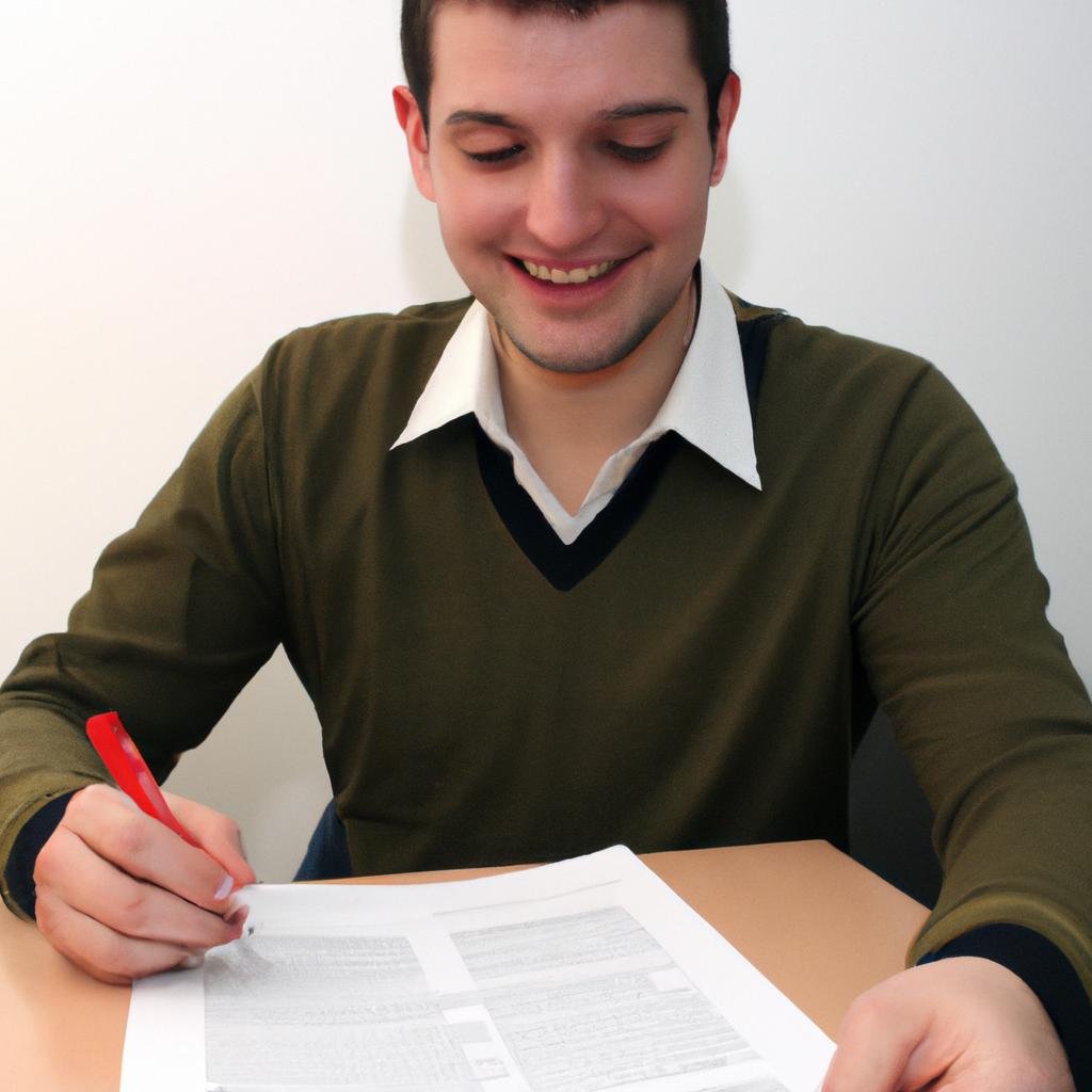 Man signing legal documents, smiling