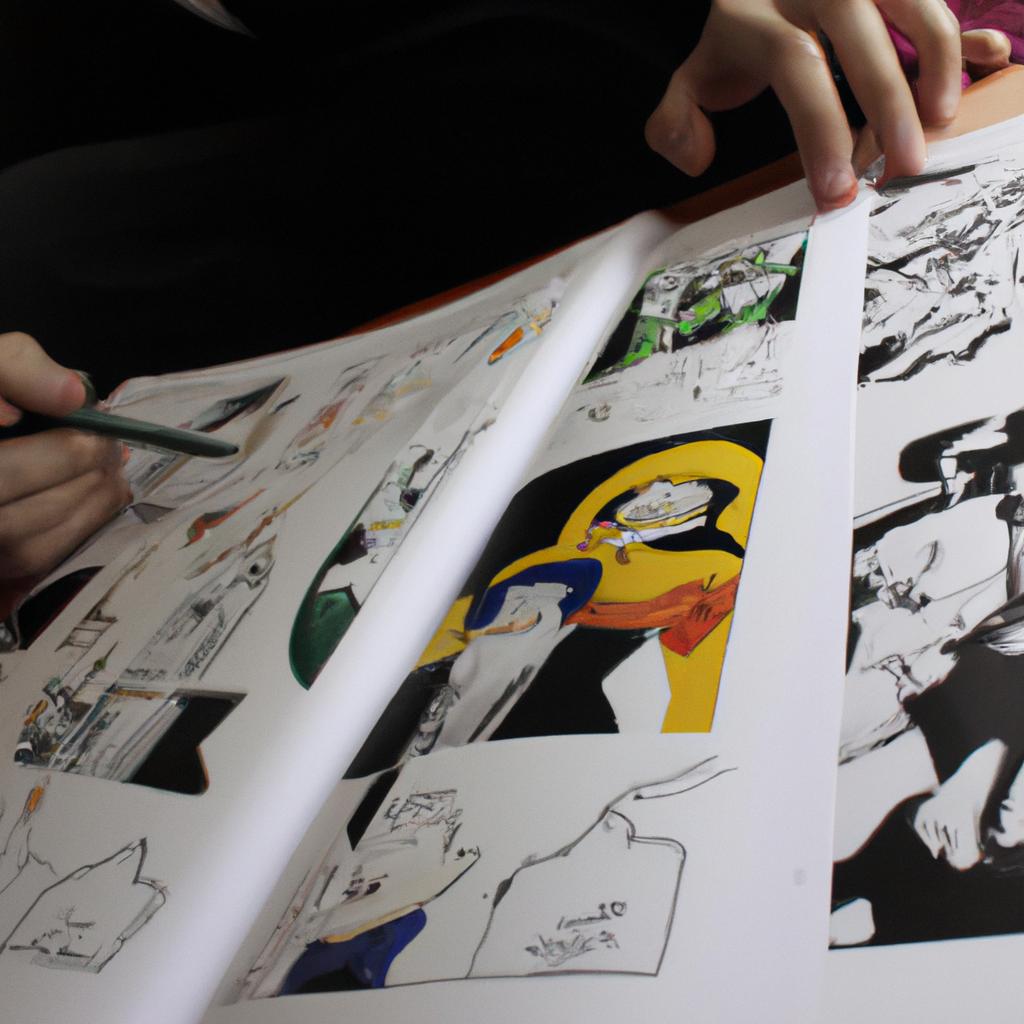 Person studying comic book illustrations