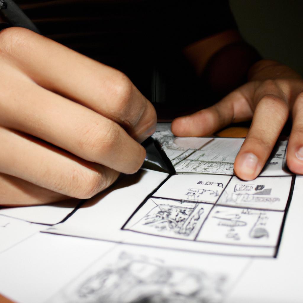 Person drawing storyboards, focused