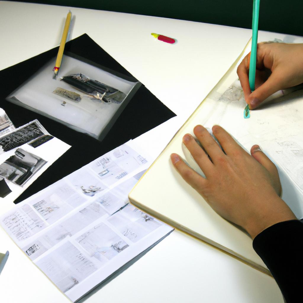 Person drawing storyboards, revealing process