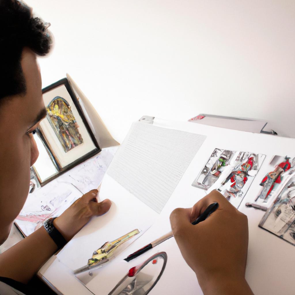 Man drawing comic book illustrations