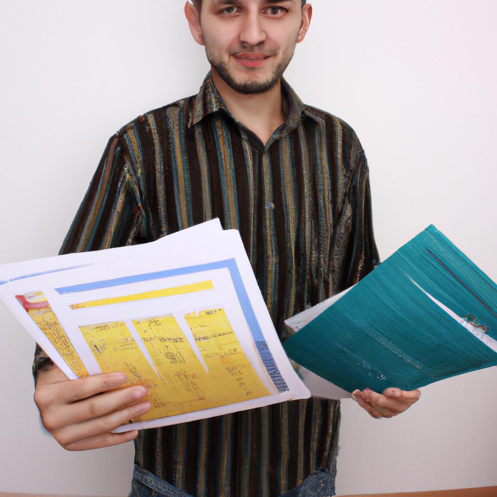 Man holding financial documents, smiling